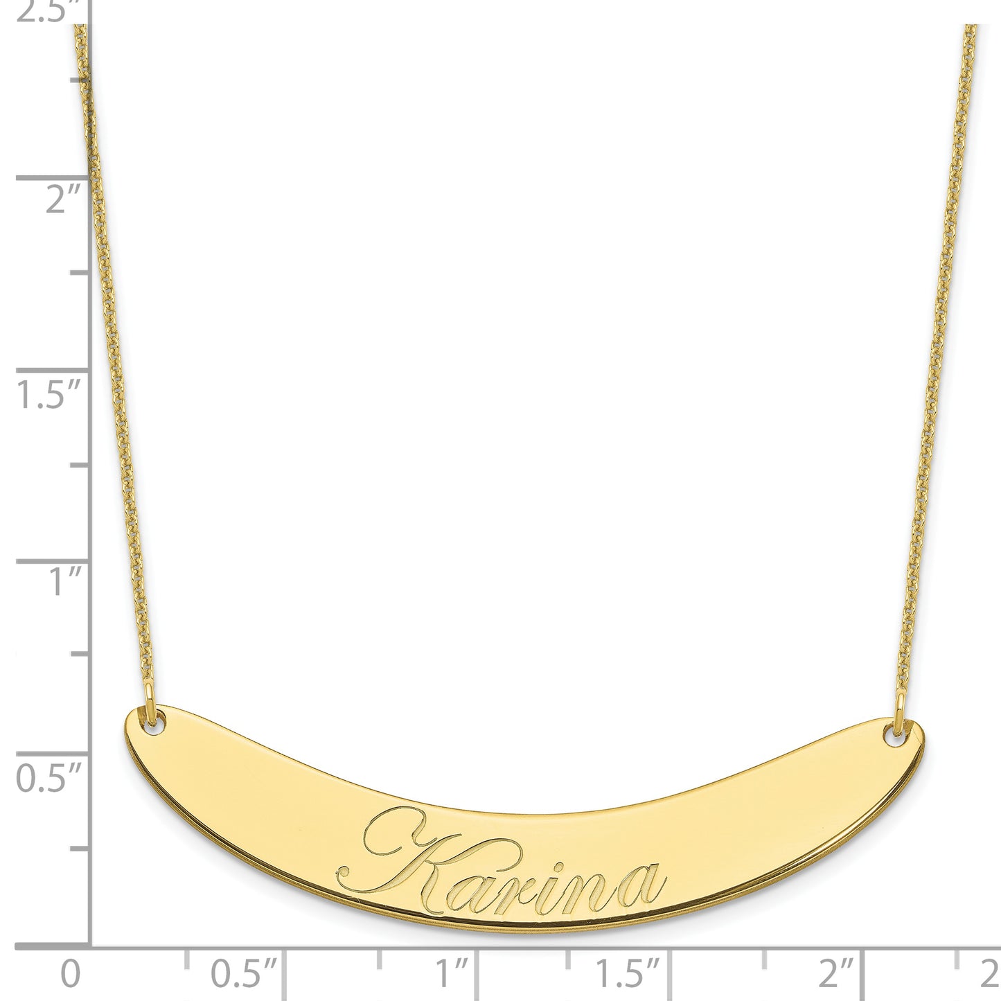 10K Yellow Gold Large Polished Curved Edwardian Script Bar Necklace