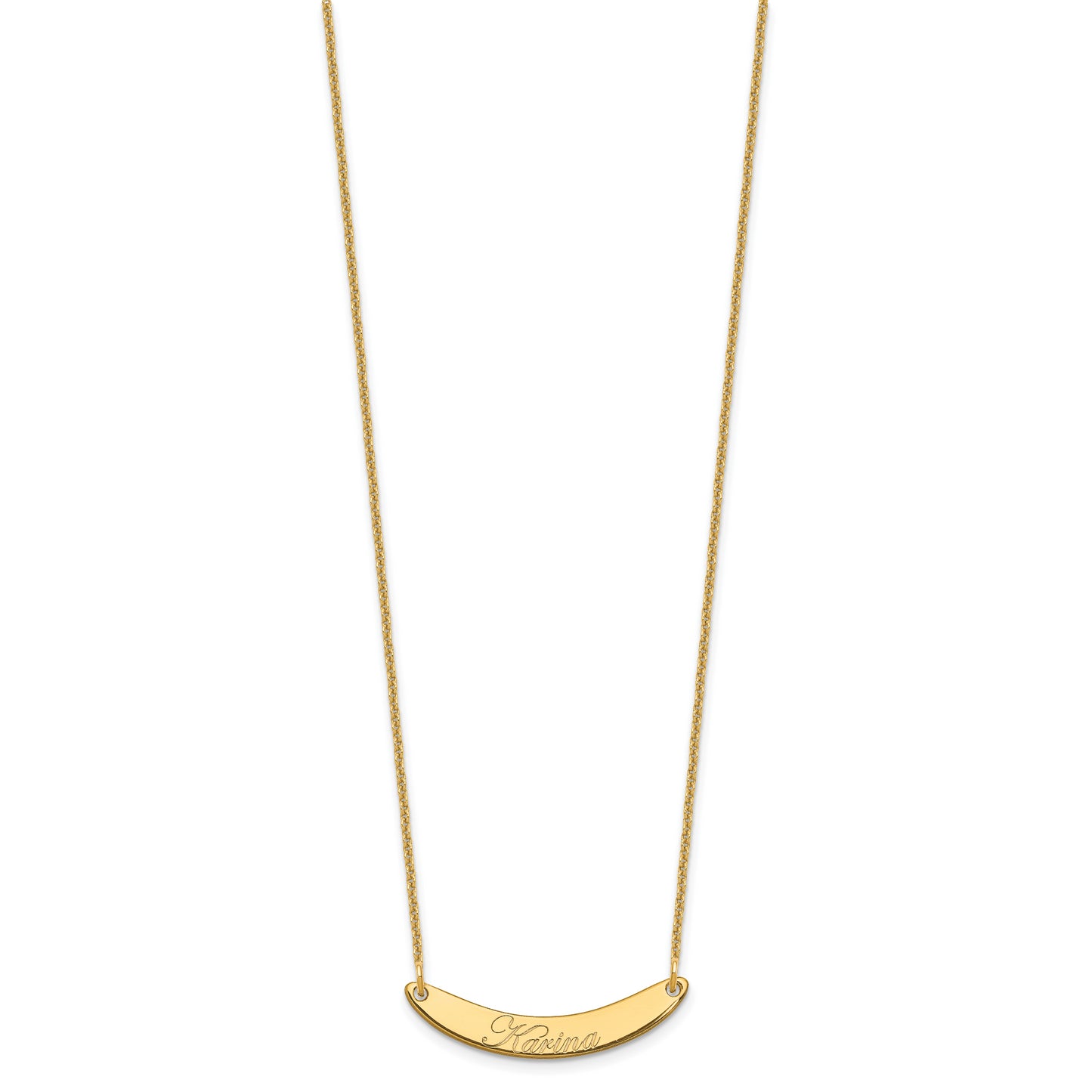 10K Yellow Gold Small Polished Curved Edwardian Script Bar Necklace