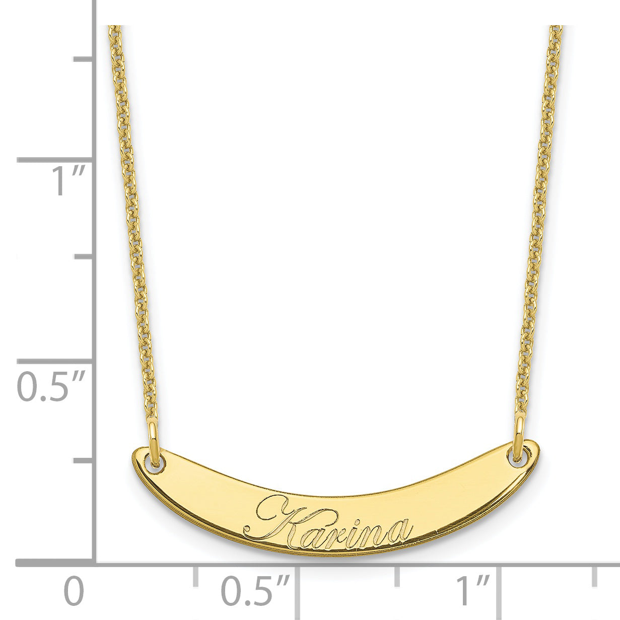 10K Yellow Gold Small Polished Curved Edwardian Script Bar Necklace