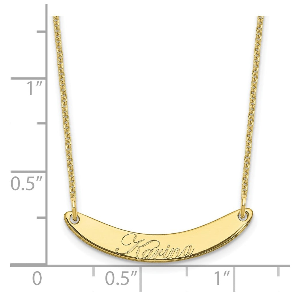 10K Yellow Or White Gold Small EDWARDIAN SCRIPT Curved Bar Necklace – Elegant Jewelry Gift for Birthday, Anniversary, Engagement, Wedding