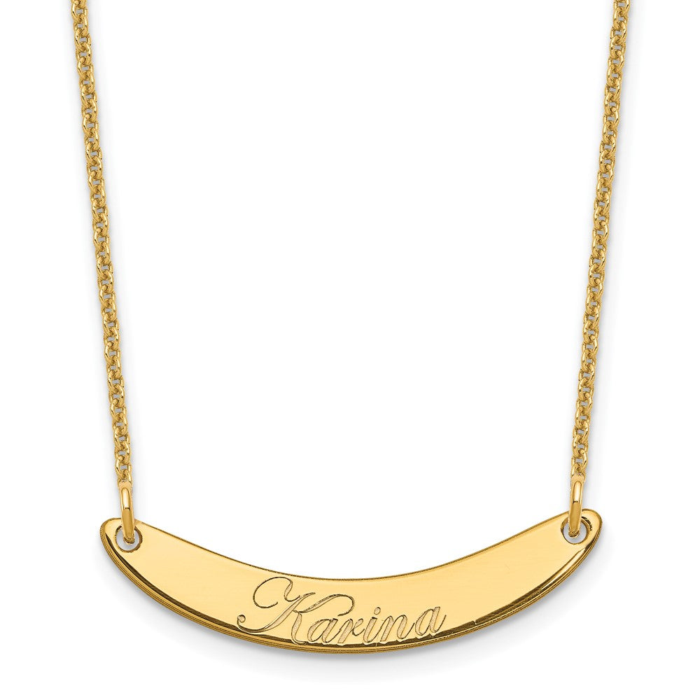 10K Yellow Gold Small Polished Curved Edwardian Script Bar Necklace