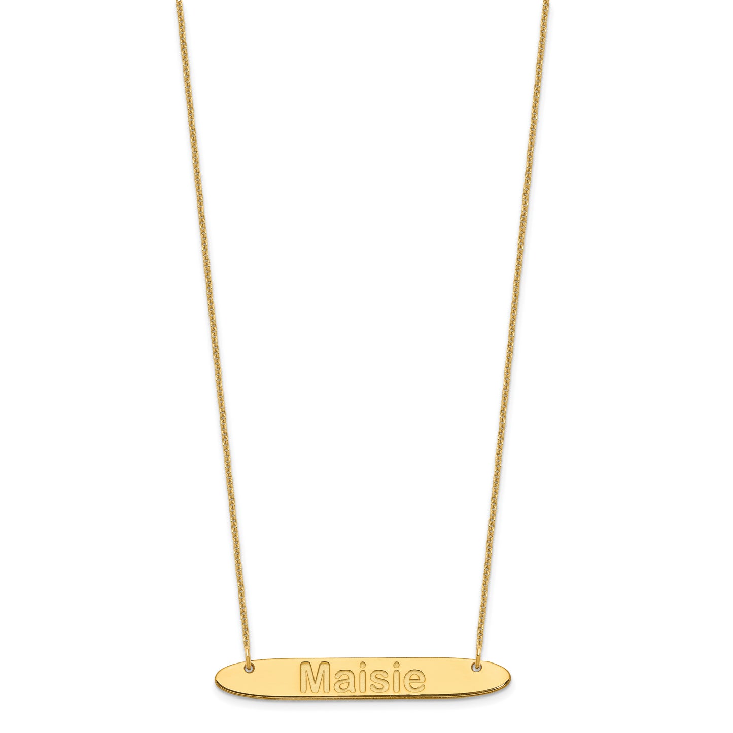 10K Yellow Gold Medium Polished Oblong Arial Rounded Bar Necklace