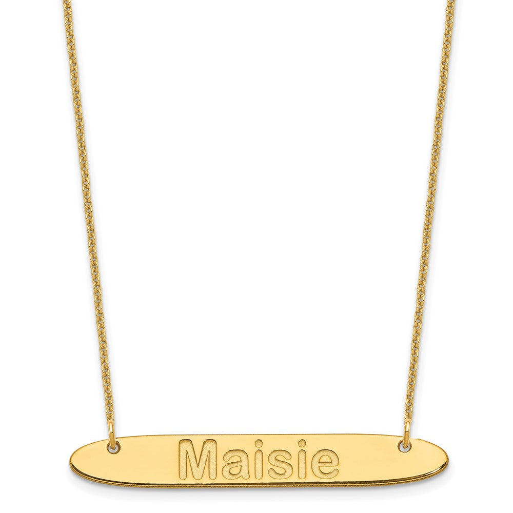 10K Yellow Gold Medium Polished Oblong Arial Rounded Bar Necklace