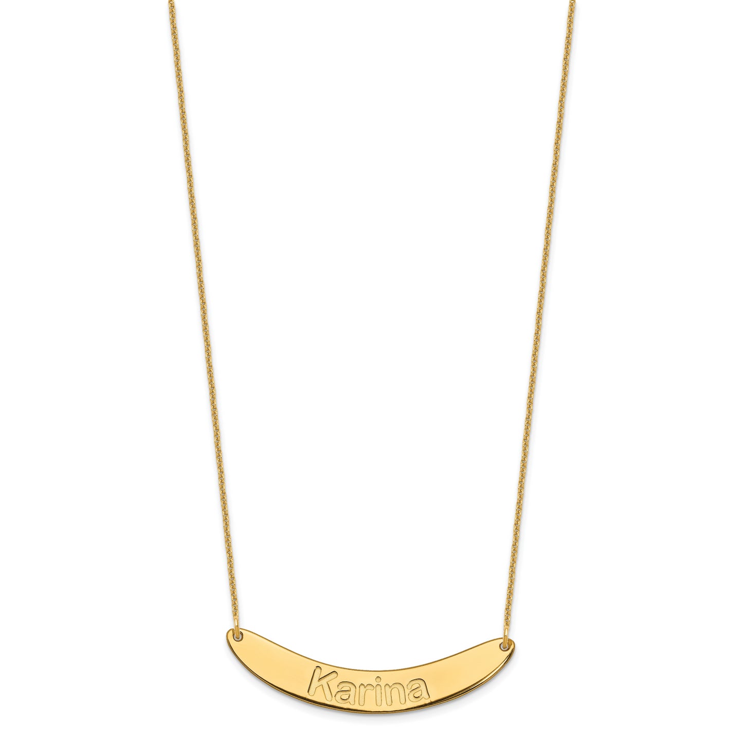10K Yellow Gold Medium Polished Curved Arial Rounded Bar Necklace