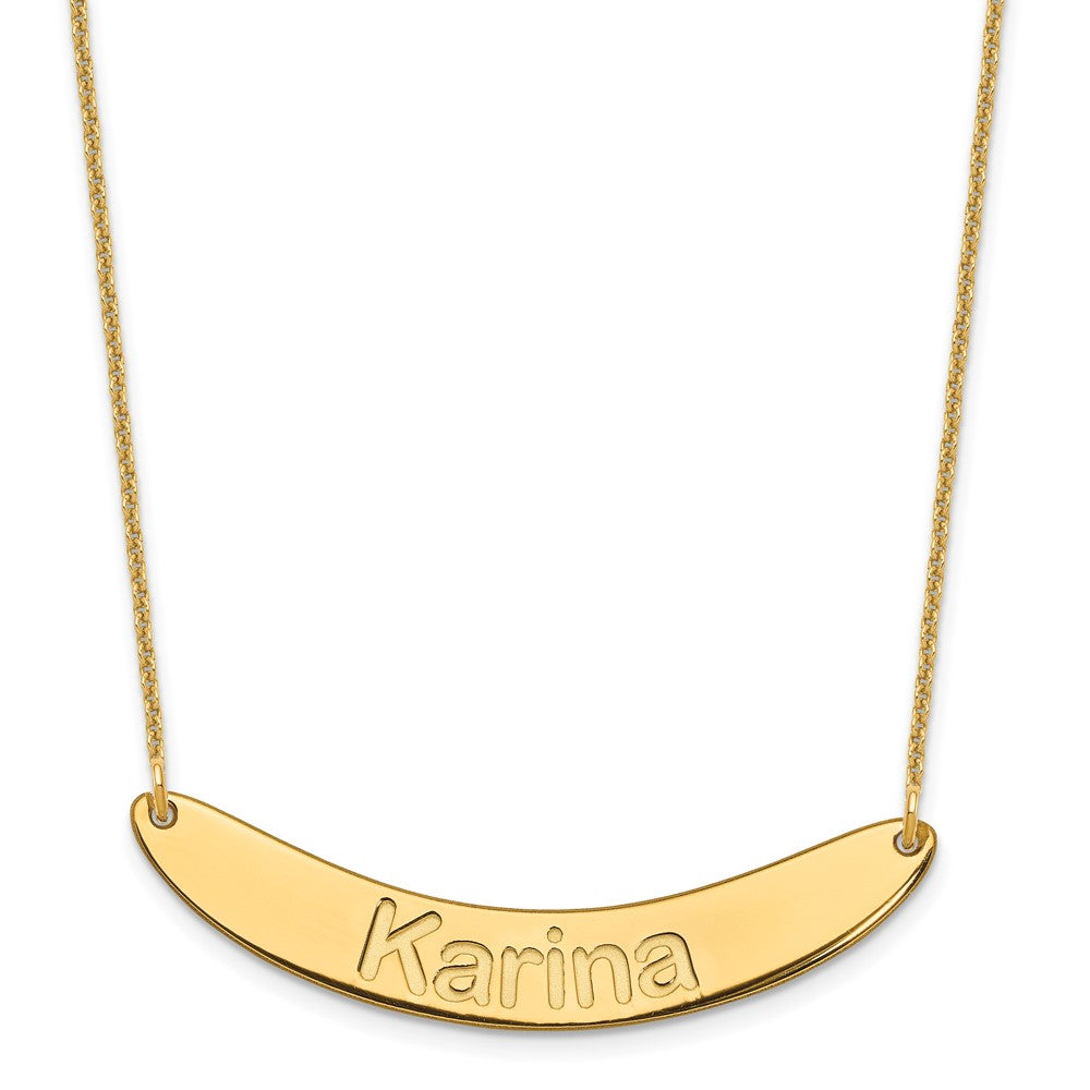 10K Yellow Gold Medium Polished Curved Arial Rounded Bar Necklace