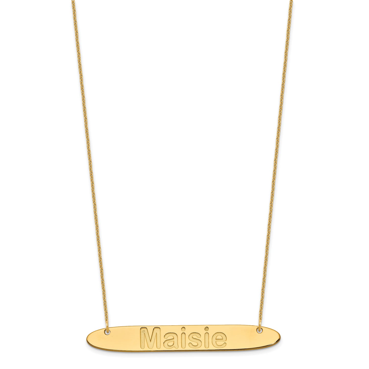 10K Yellow Gold Large Polished Oblong Arial Rounded Bar Necklace