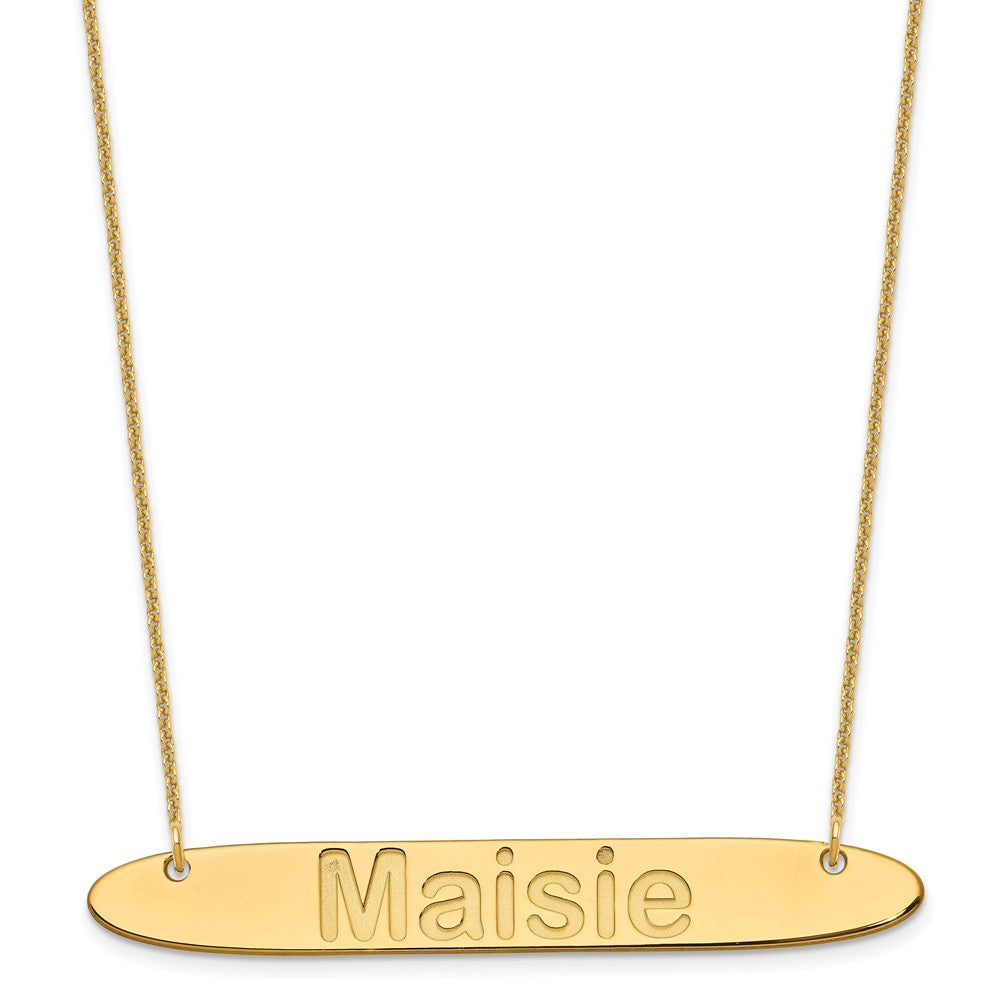 10K Yellow Gold Large Polished Oblong Arial Rounded Bar Necklace
