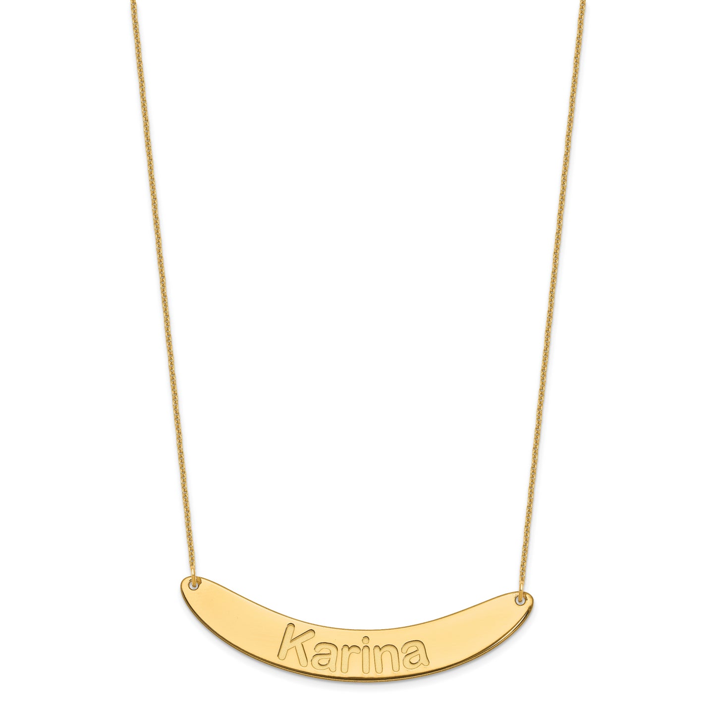 10K Yellow Gold Large Polished Curved Arial Rounded Bar Necklace