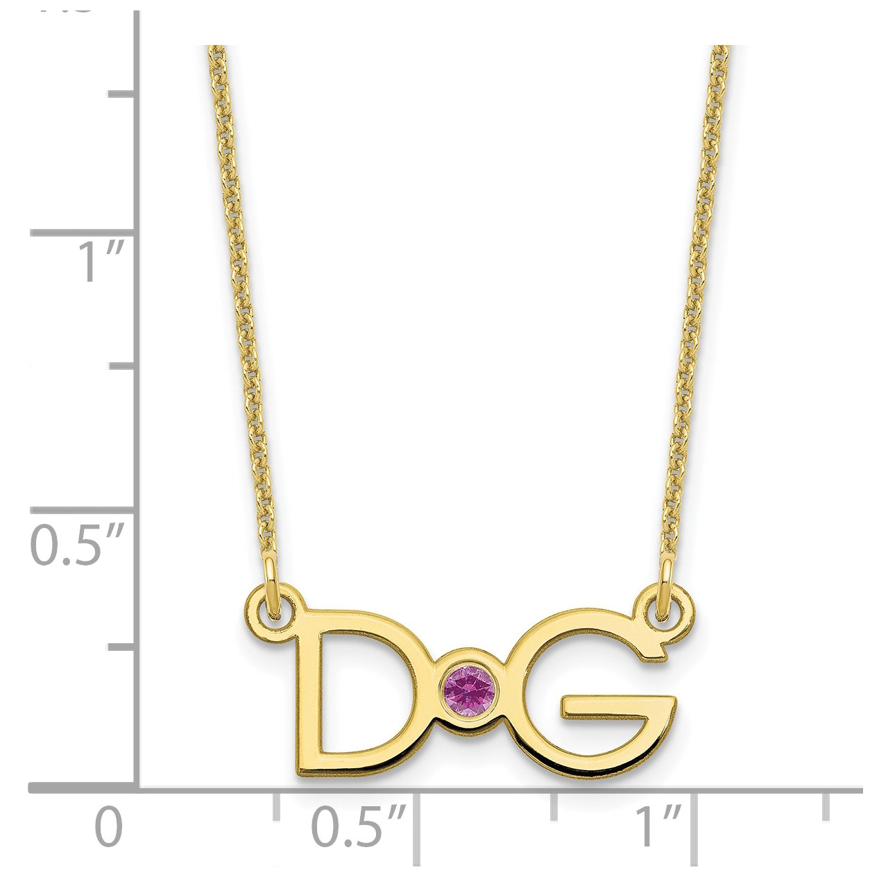 10K Yellow Gold Medium 2 Initial w/ 14k Bezel Birthstone Necklace