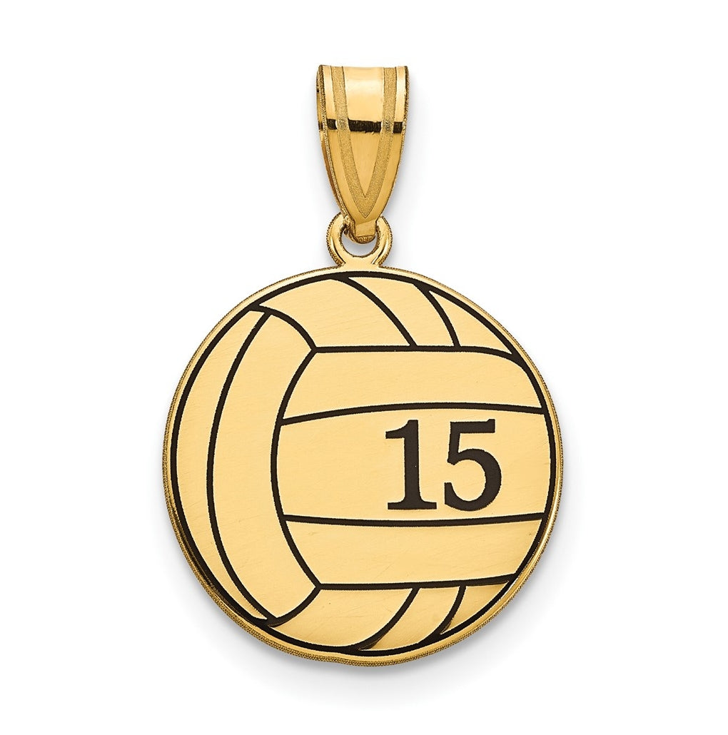 10K Yellow Or White Gold Personalized Volleyball with Enameled Pendant
