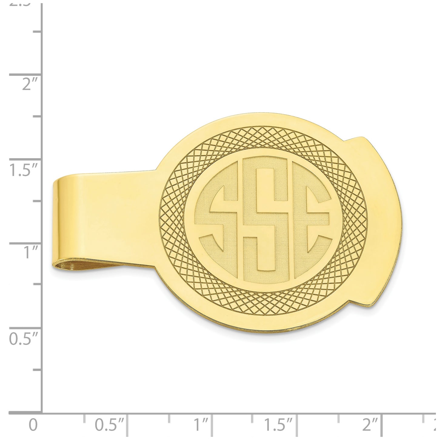 10K Yellow Gold Recessed Letters Round Monogram Money Clip