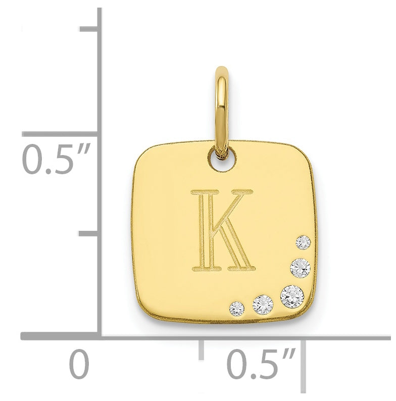 10K Yellow Gold Cushion Initial with Diamonds Charm