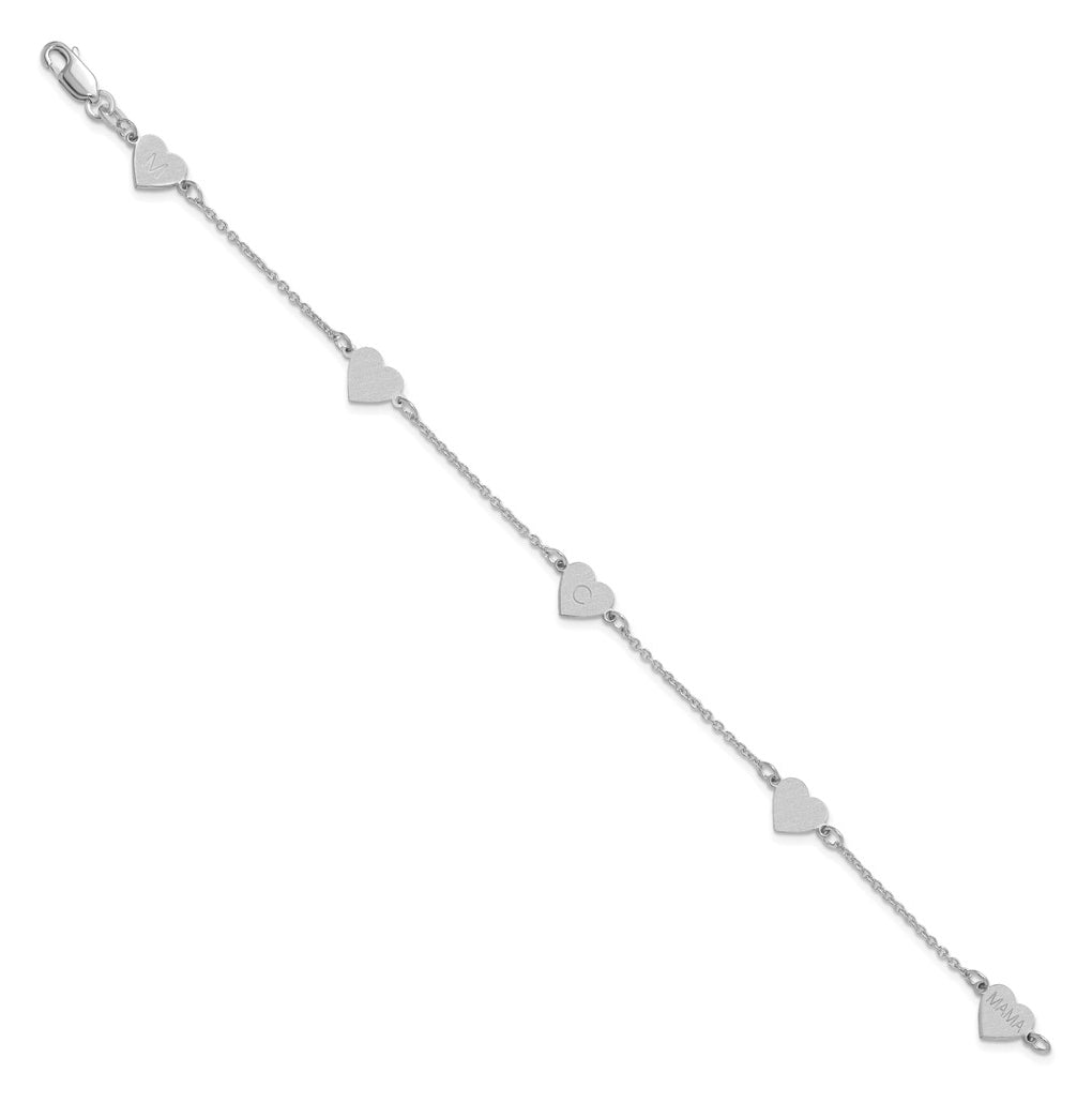 10K Yellow Or White Gold Brushed Station Heart Bracelet