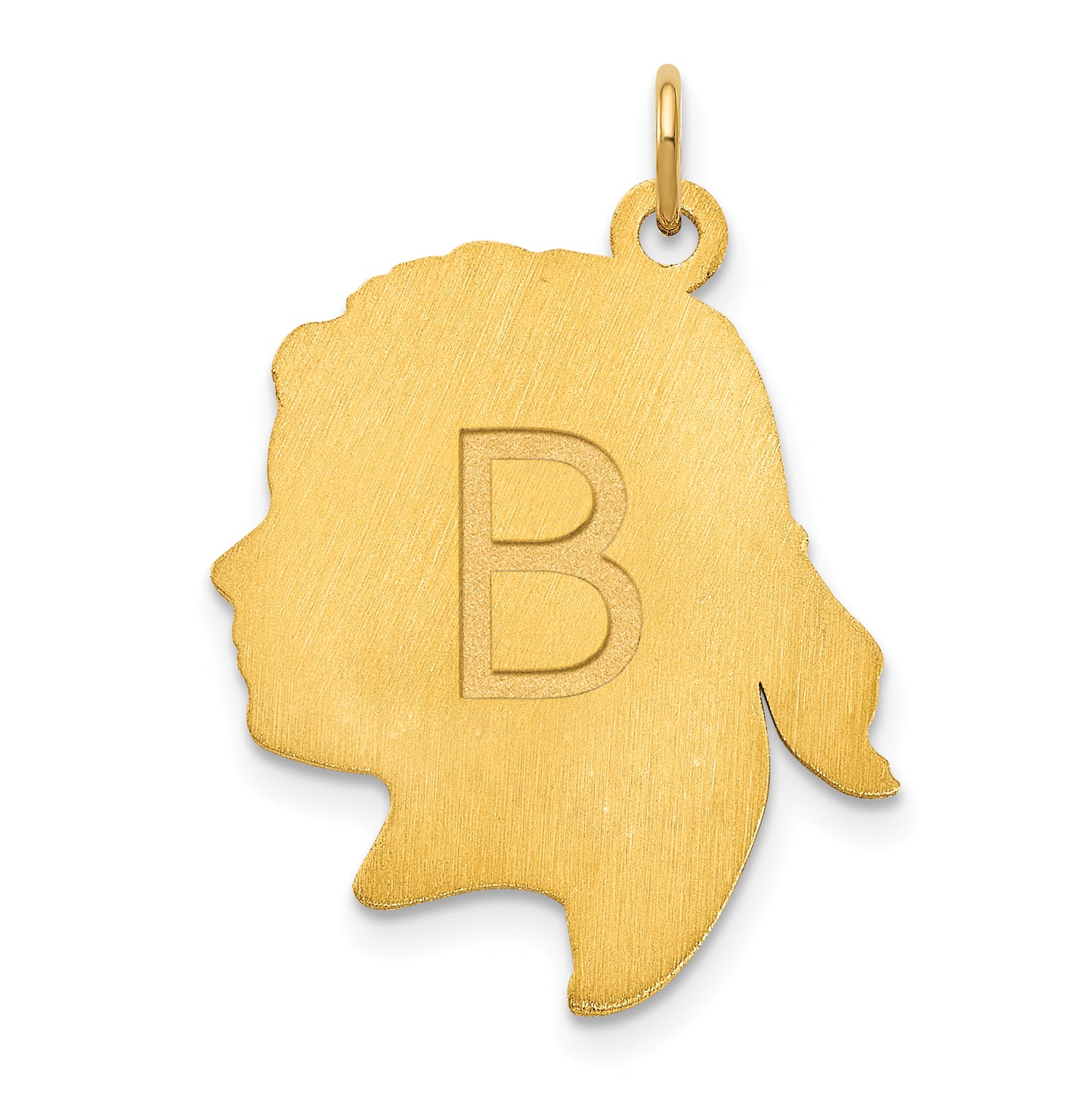 10K Yellow Gold Polished Girls Head Charm with Back Engraving