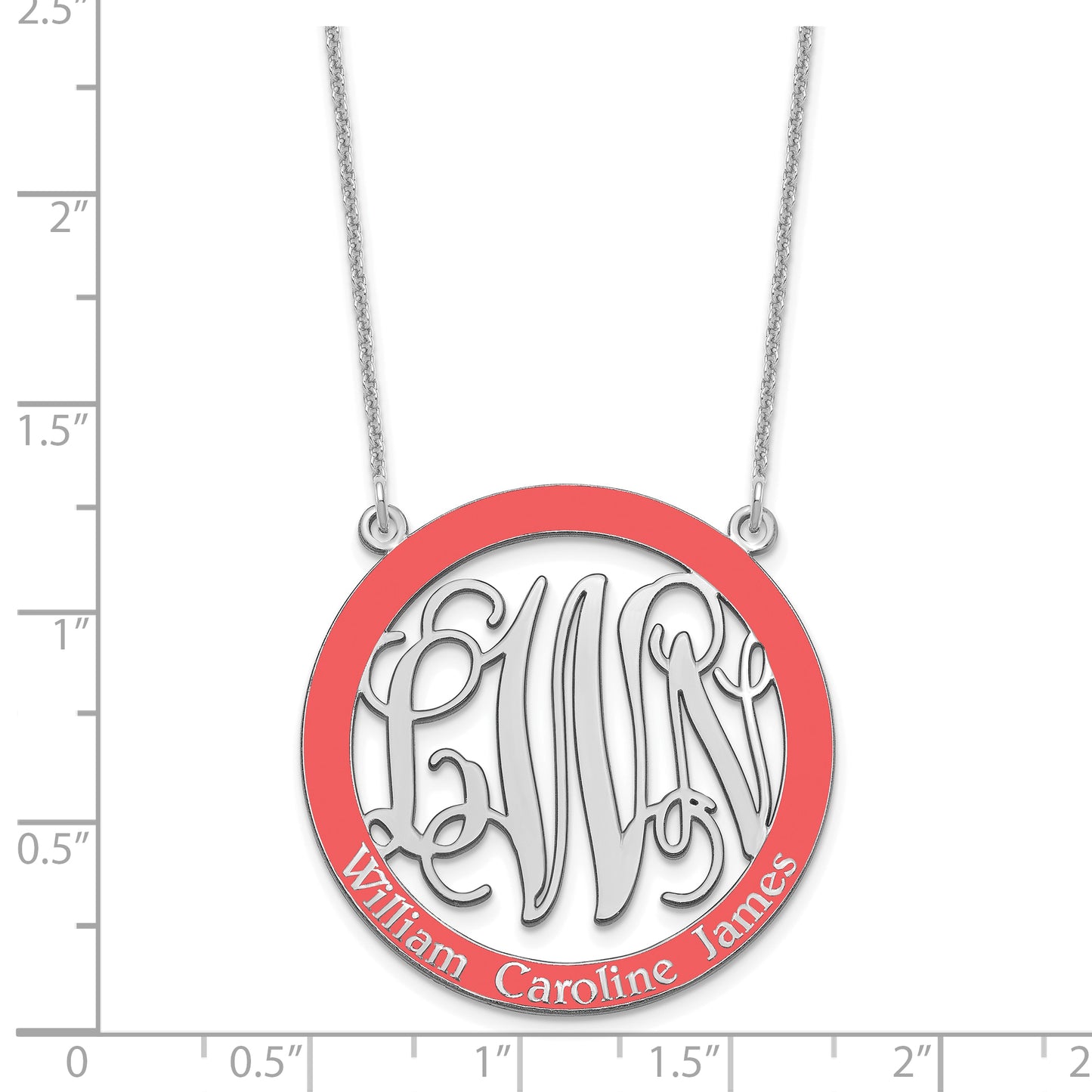 10K White Gold Large Enameled Family Monogram Necklace