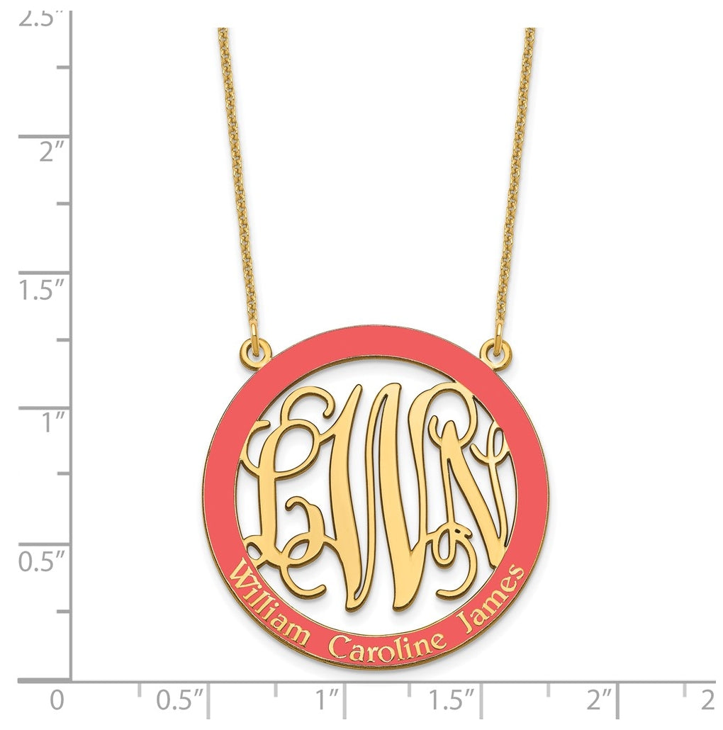 10k Yellow Or White Gold Large Family Monogram w/Epoxy Necklace – Elegant Jewelry Gift for Birthday, Anniversary, Engagement, Wedding