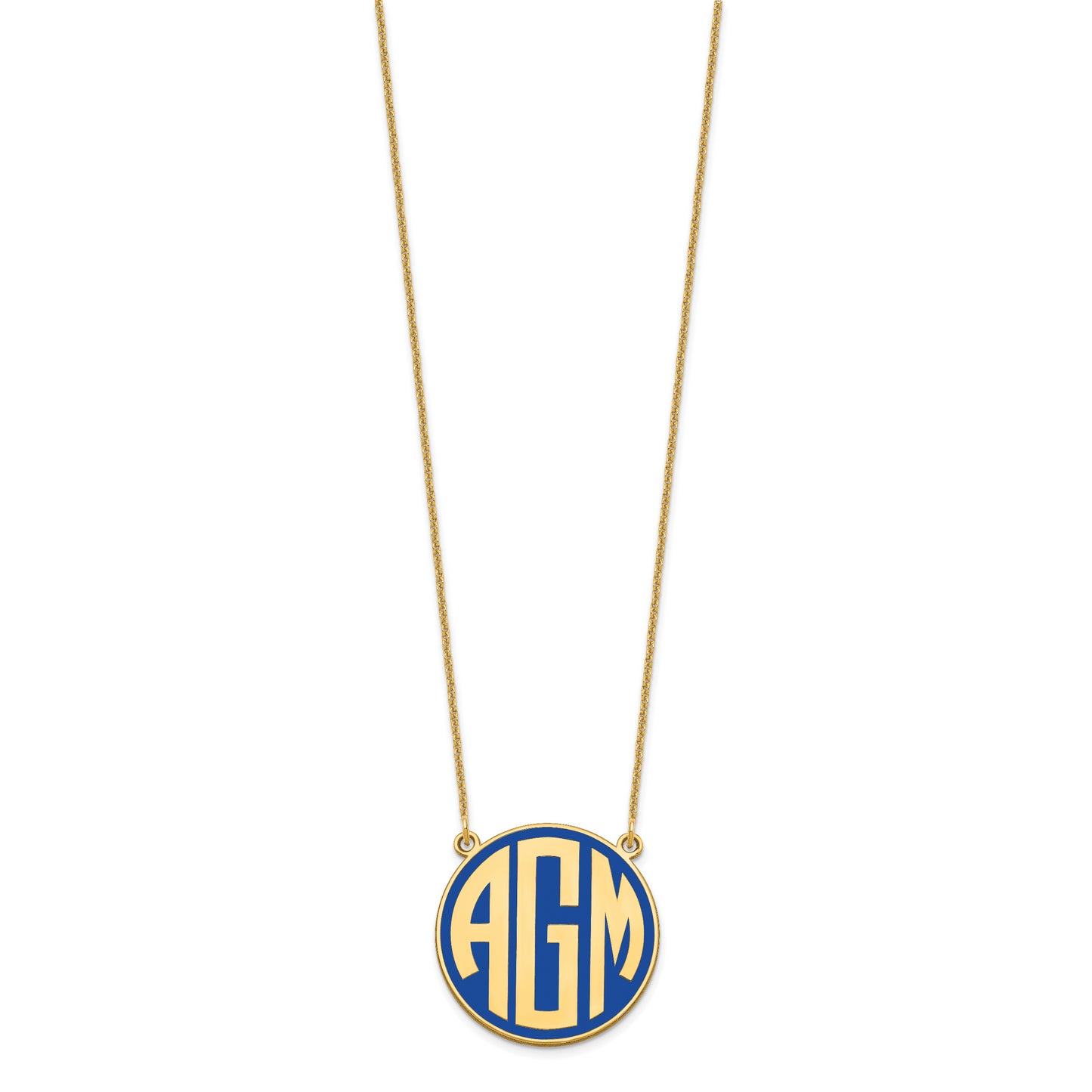 10K Yellow Gold Enameled Block Letter Circle Monogram Necklace