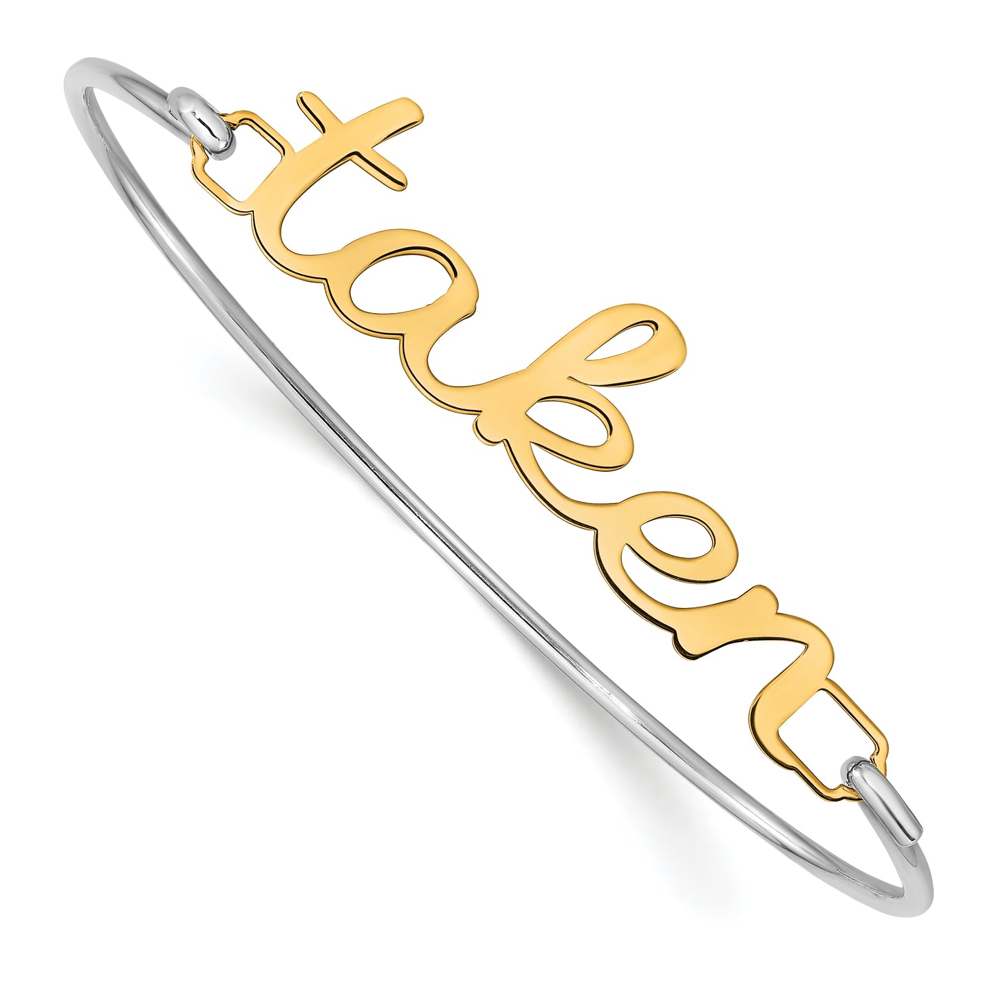 10K Yellow Gold Polished Name Plate on Sterling Silver Bangle