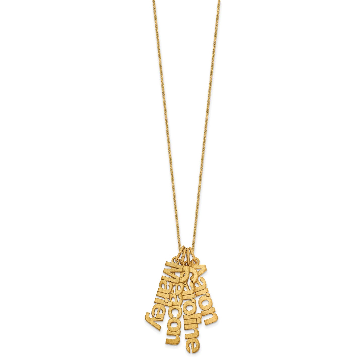 10K Yellow Gold Brushed 4 Name Charm Necklace