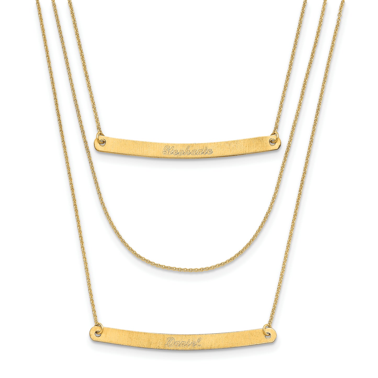 10K Yellow Gold Brushed 3 Chain with 2 Bars Necklace