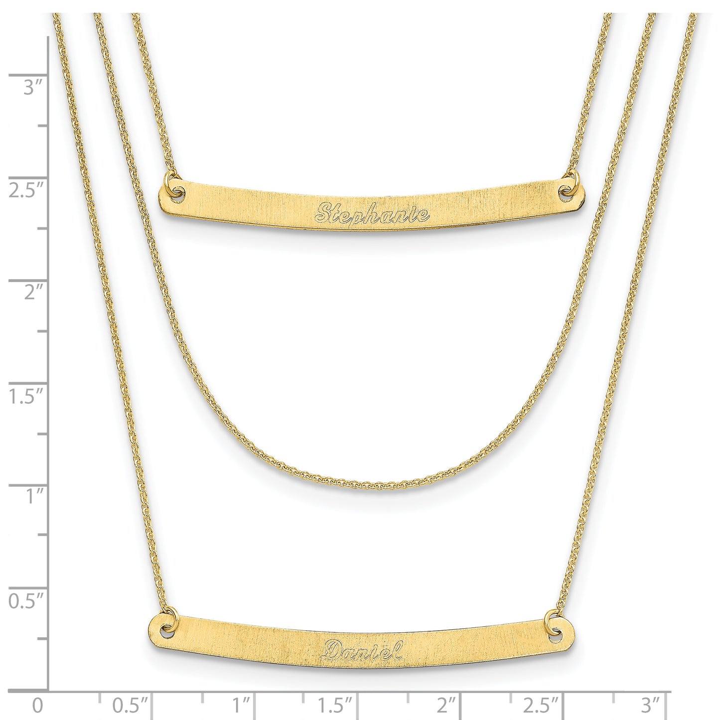 10K Yellow Gold Brushed 3 Chain with 2 Bars Necklace
