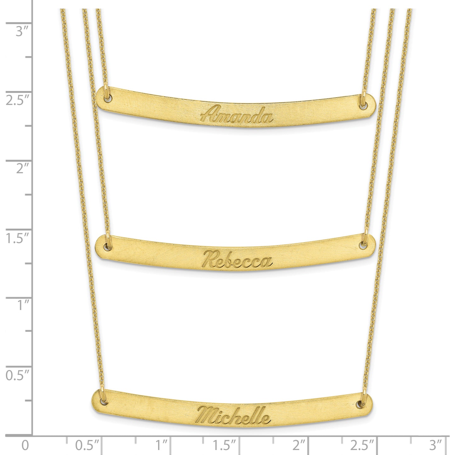 10K Yellow Gold Brushed 3 Chain 3 Bar Necklace