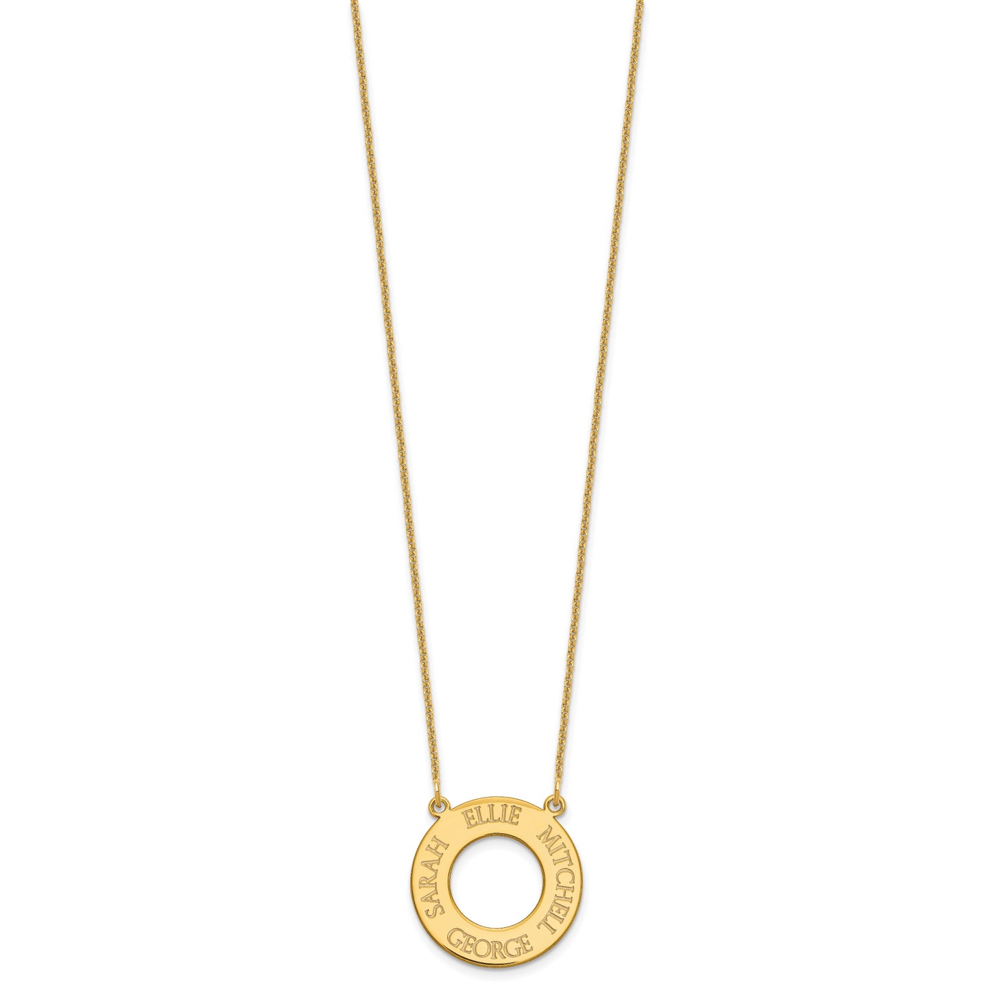 10K Yellow Gold Open Circle with 4 Names Necklace
