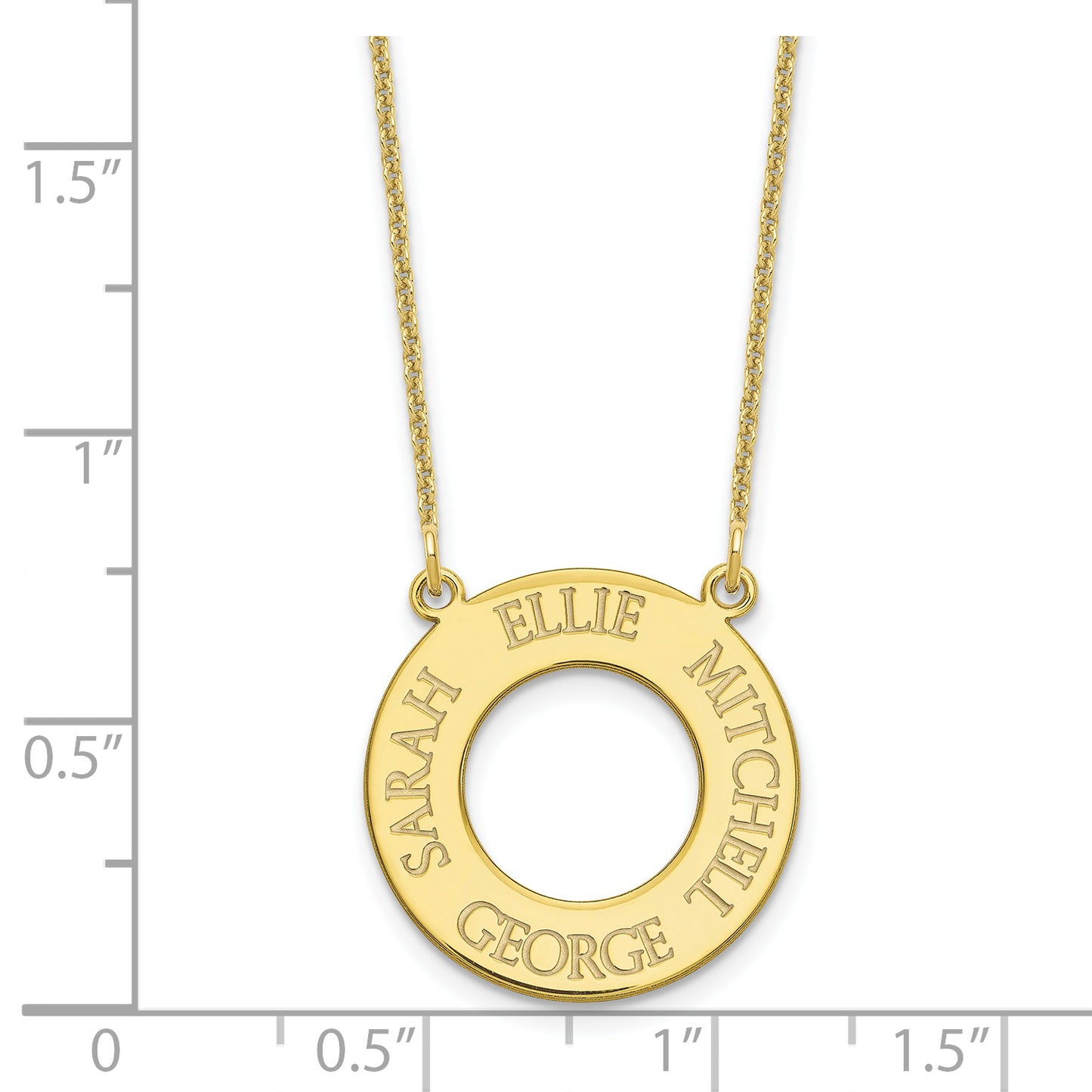 10K Yellow Gold Open Circle with 4 Names Necklace
