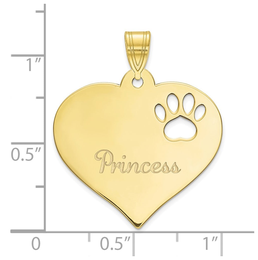 10k Yellow Or White Gold Heart with Name and Paw Print Cut-out Pendant – Elegant Jewelry Gift for Birthday, Anniversary, Engagement, Wedding