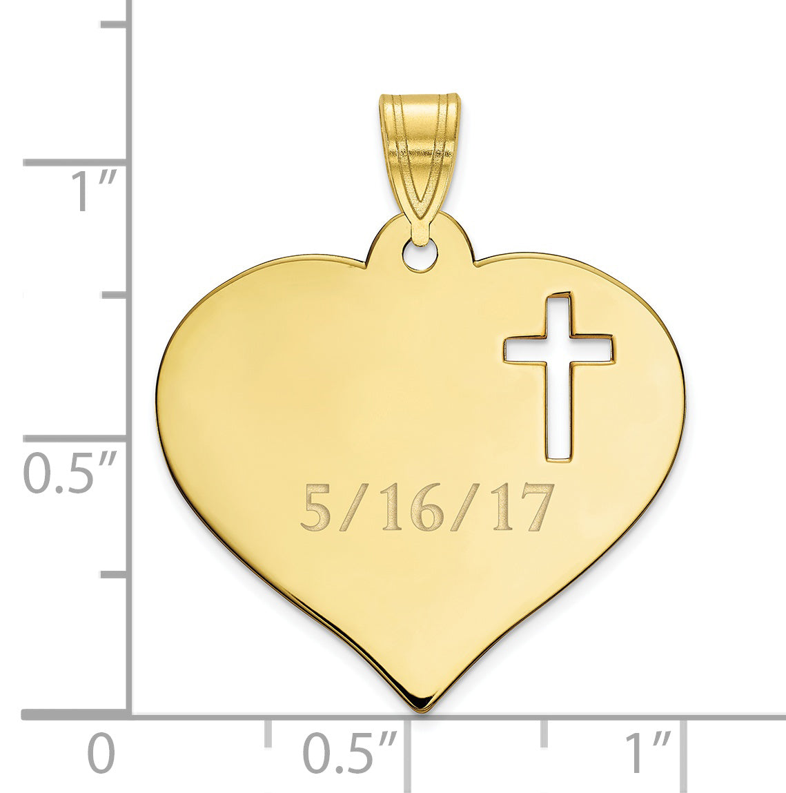 10K Yellow Gold Personalized Heart with Cut Out Cross Pendant