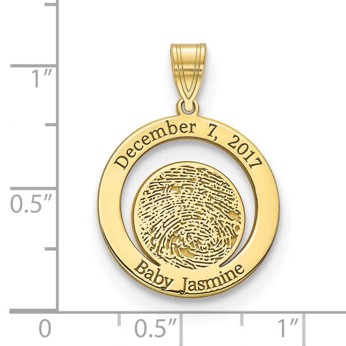 10K Yellow Gold Date of Birth and Fingerprint Pendant