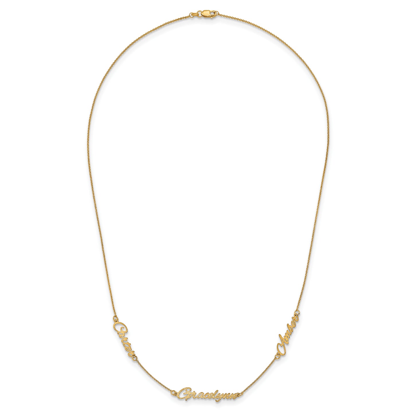 10K Yellow Gold Brushed 3 Name Necklace