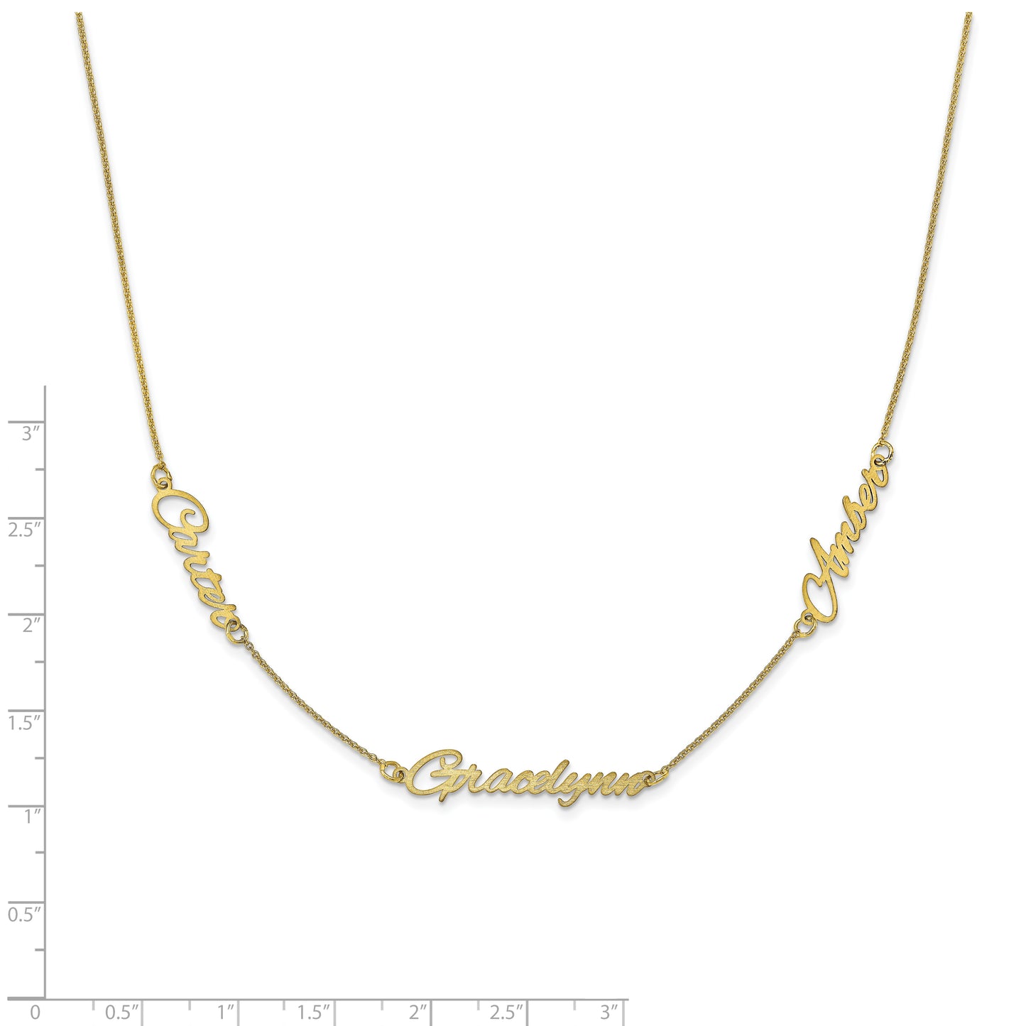 10K Yellow Gold Brushed 3 Name Necklace