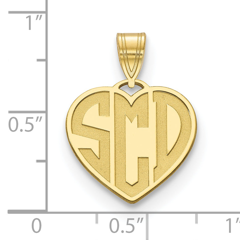 10K Yellow Gold Etched Monogram Heart Pendant