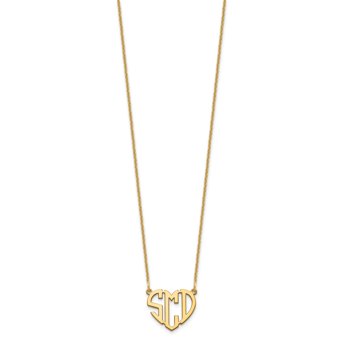 10K Yellow Gold Polished Cut out Heart Monogram Necklace