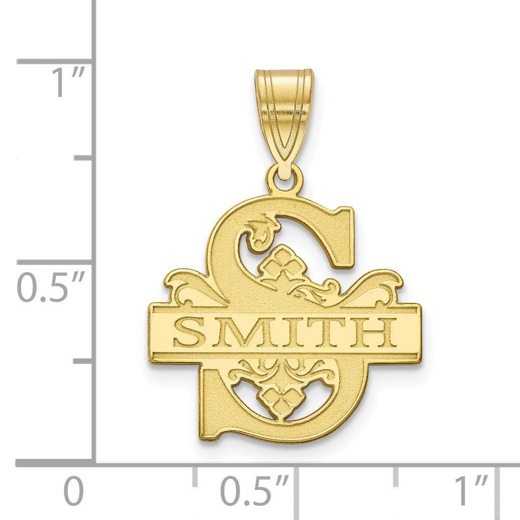 10K Yellow Gold Filigree Letter and Family Name Pendant