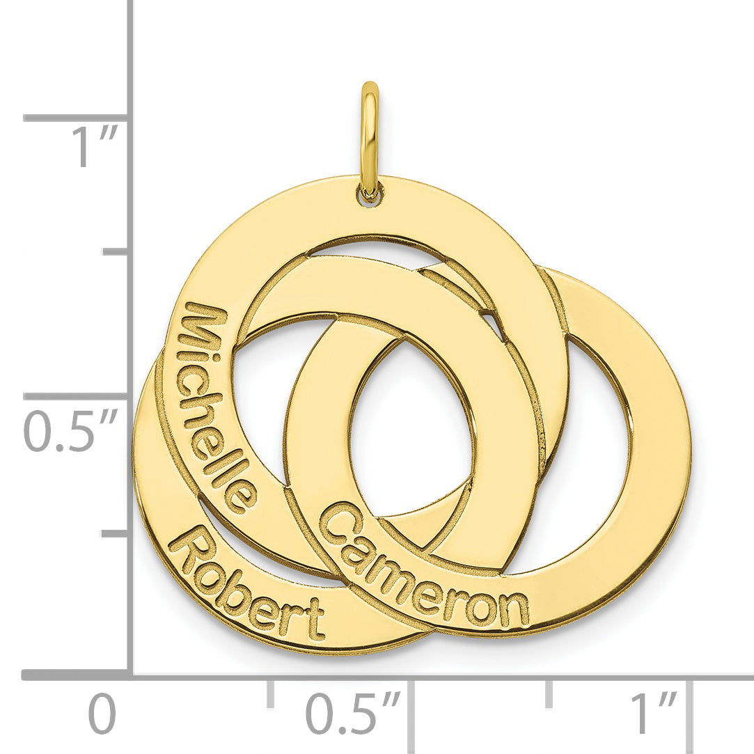 10K Yellow Gold 3 Interlocking Circles with Names Charm