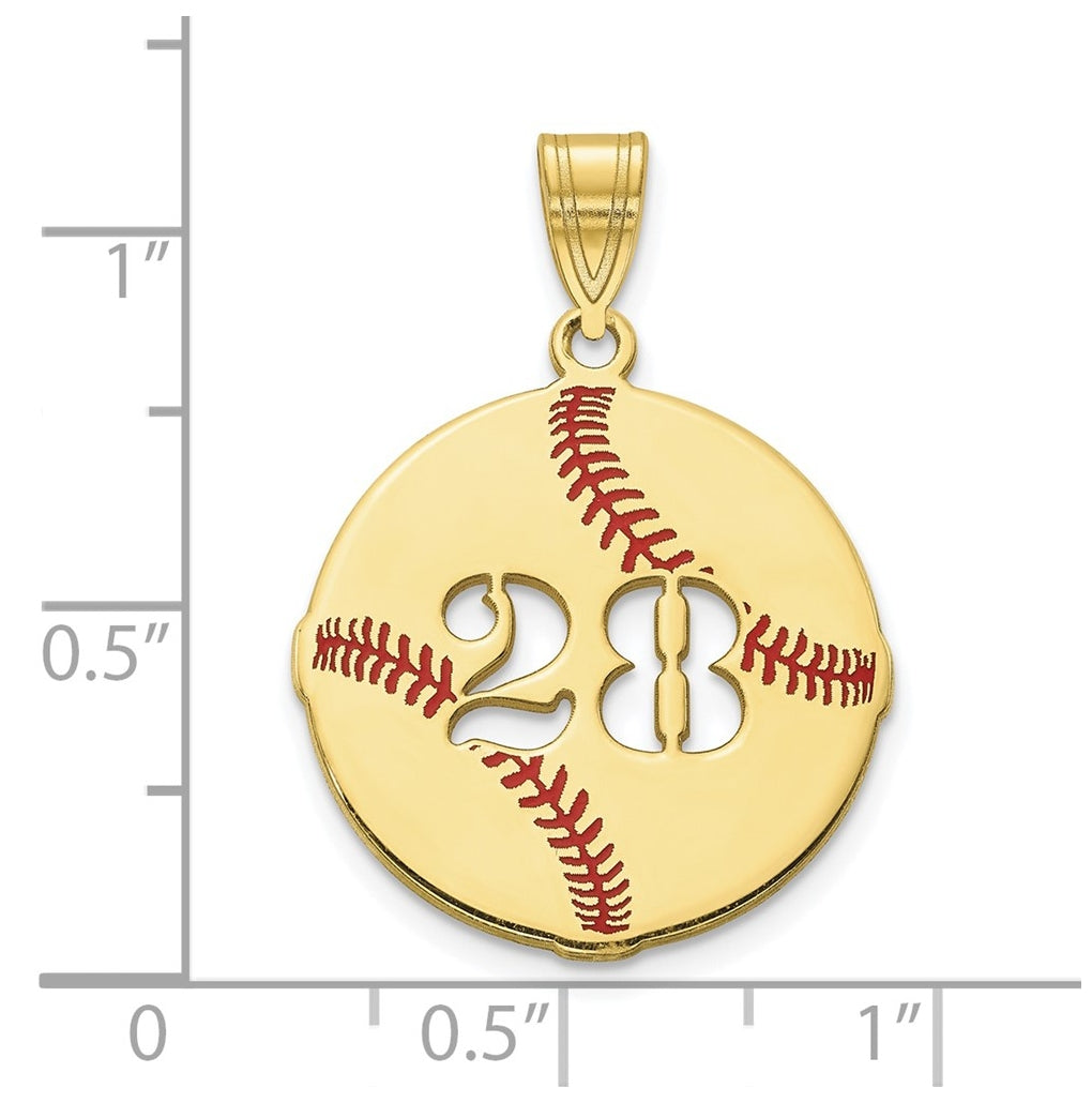 10K Yellow Or White Gold Epoxy Baseball with Cut-out Number Pendant