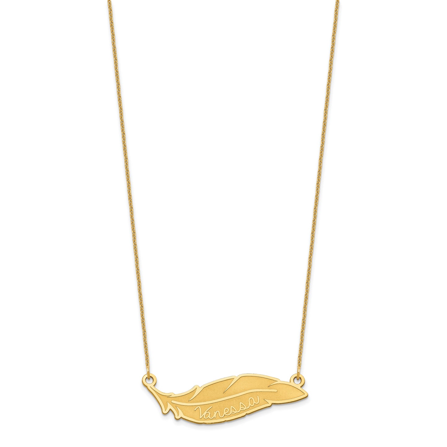 10K Yellow Gold Personalized Feather Necklace