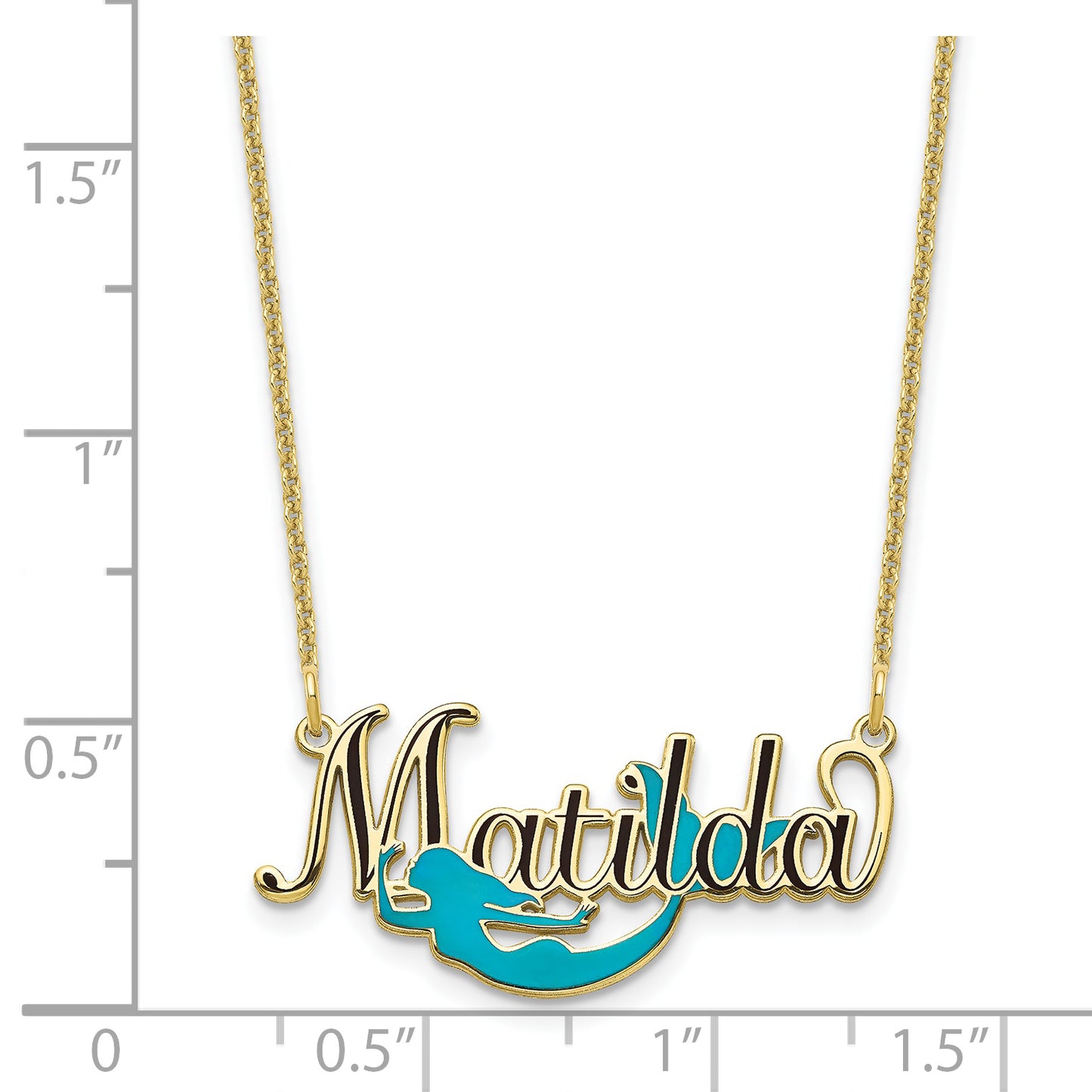 10K Yellow Gold Enameled Name Plate Mermaid Necklace