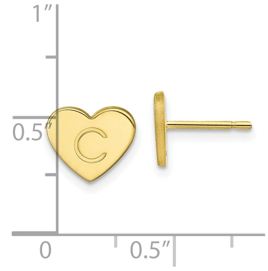 10K Yellow Gold Initial Heart Post Earrings