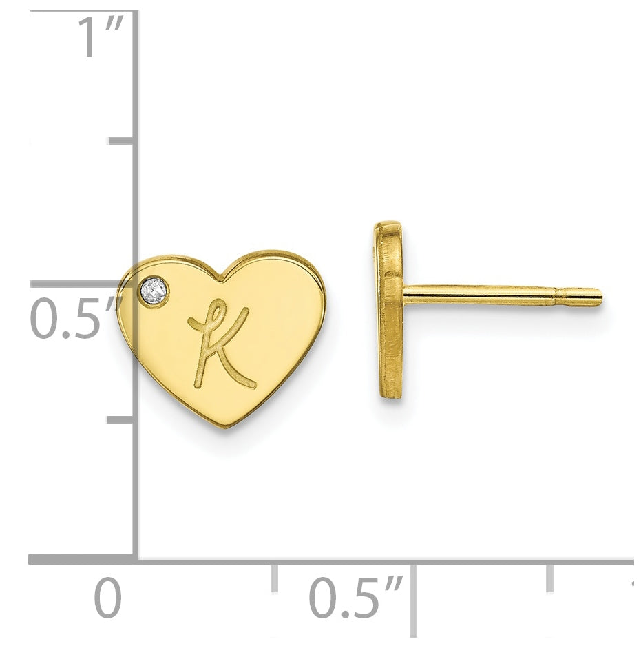10K Yellow Gold Initial Heart with Diamond Post Earrings