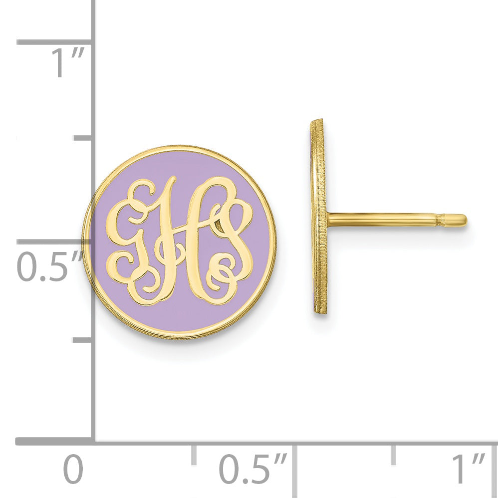 10K Yellow Gold Enameled Circle Monogram Post Earrings