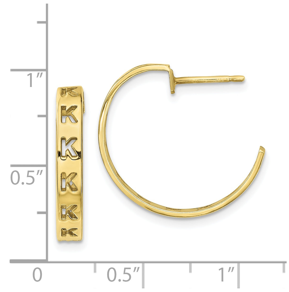 10K Yellow Gold Brushed Initial Post Hoop Earrings