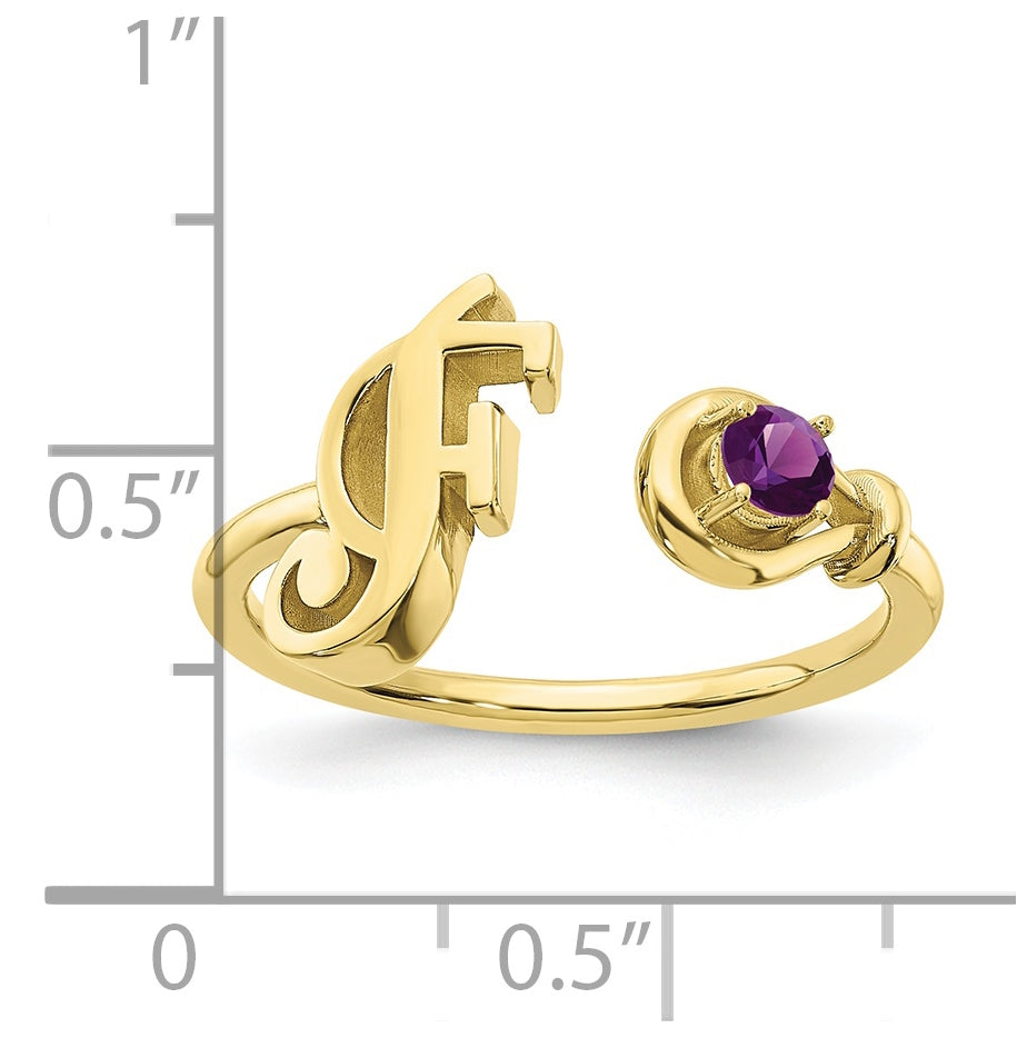 10K Yellow Gold Letter F with Birthstone Ring
