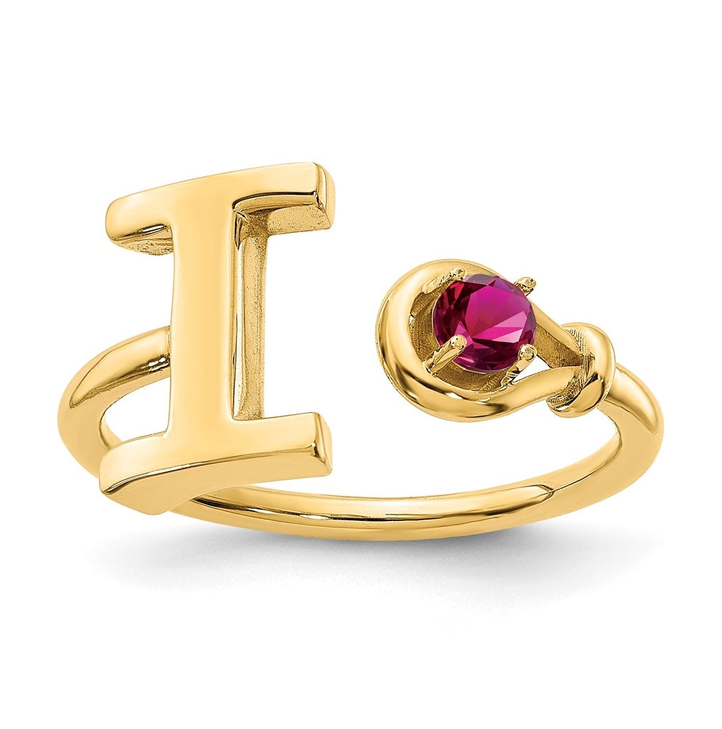 10K Yellow Gold Letter I with Birthstone Ring