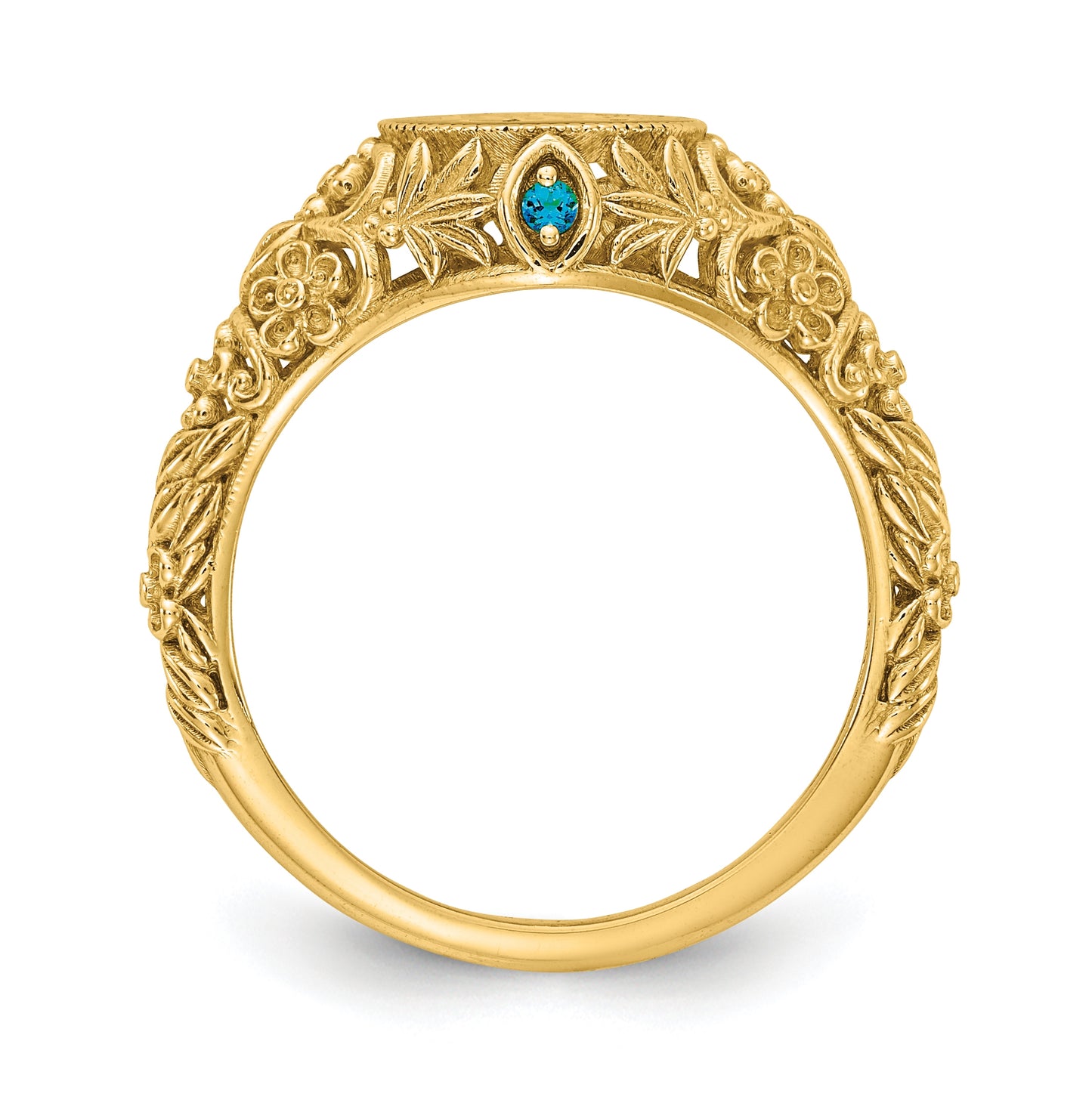 10K Yellow Gold Filigree with 1.5mm Birthstones Enameled Monogram Ring