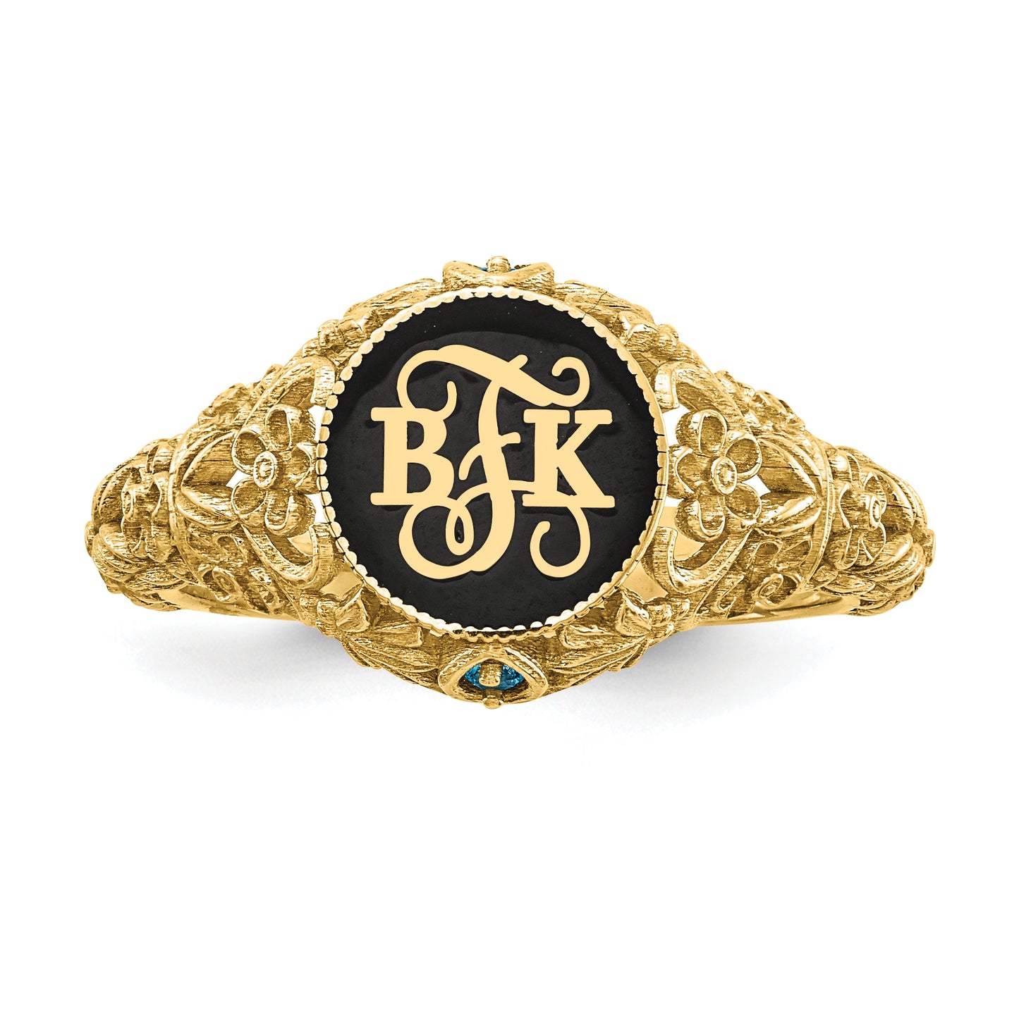 10K Yellow Gold Filigree with 1.5mm Birthstones Enameled Monogram Ring