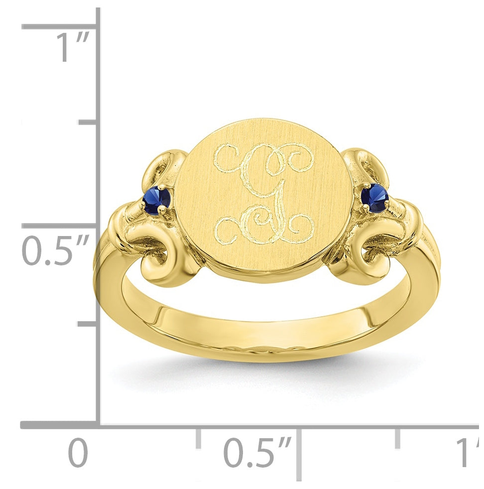 10K Yellow Gold Fancy Initial with Crsytal Birthstones Ring, Size 6