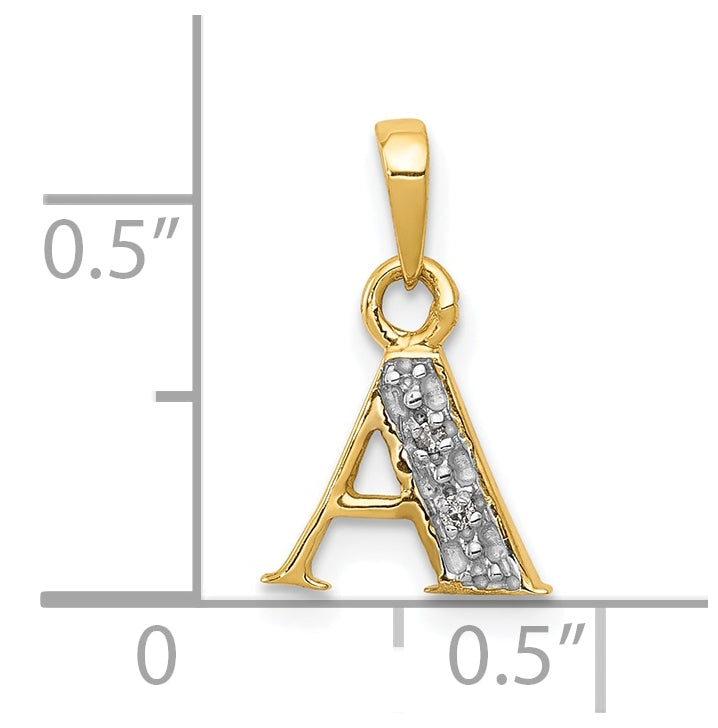 10K Yellow Gold and Rhodium Diamond Initial A Pendant